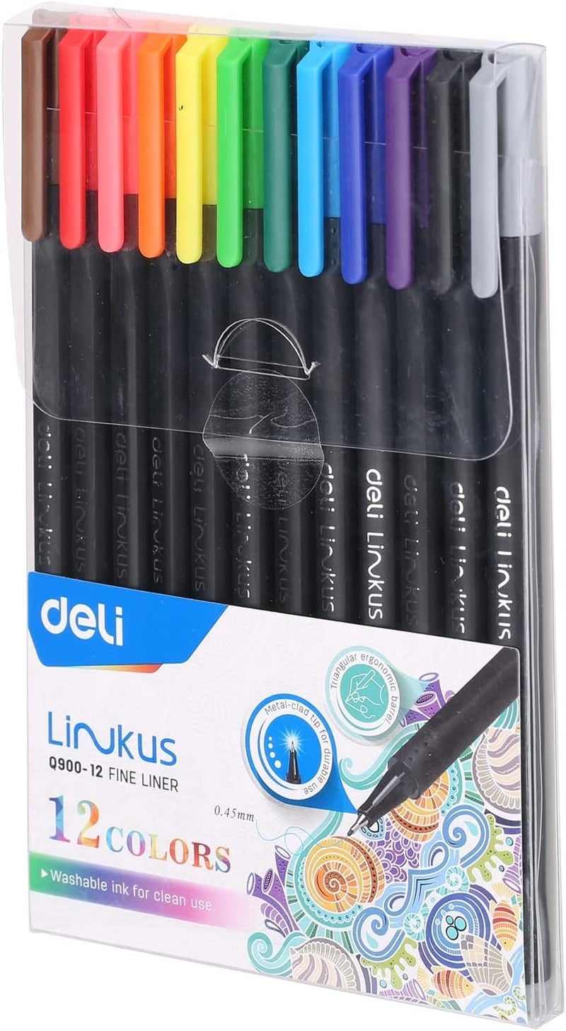 DELI Washable Colored Pens, Fine Point Journal Planner Pens, Colored Marker for Journaling, Drawing, Taking Note Supplies, Assorted Colors, 12 colors EQ900- Pack Of 02 - Image 2